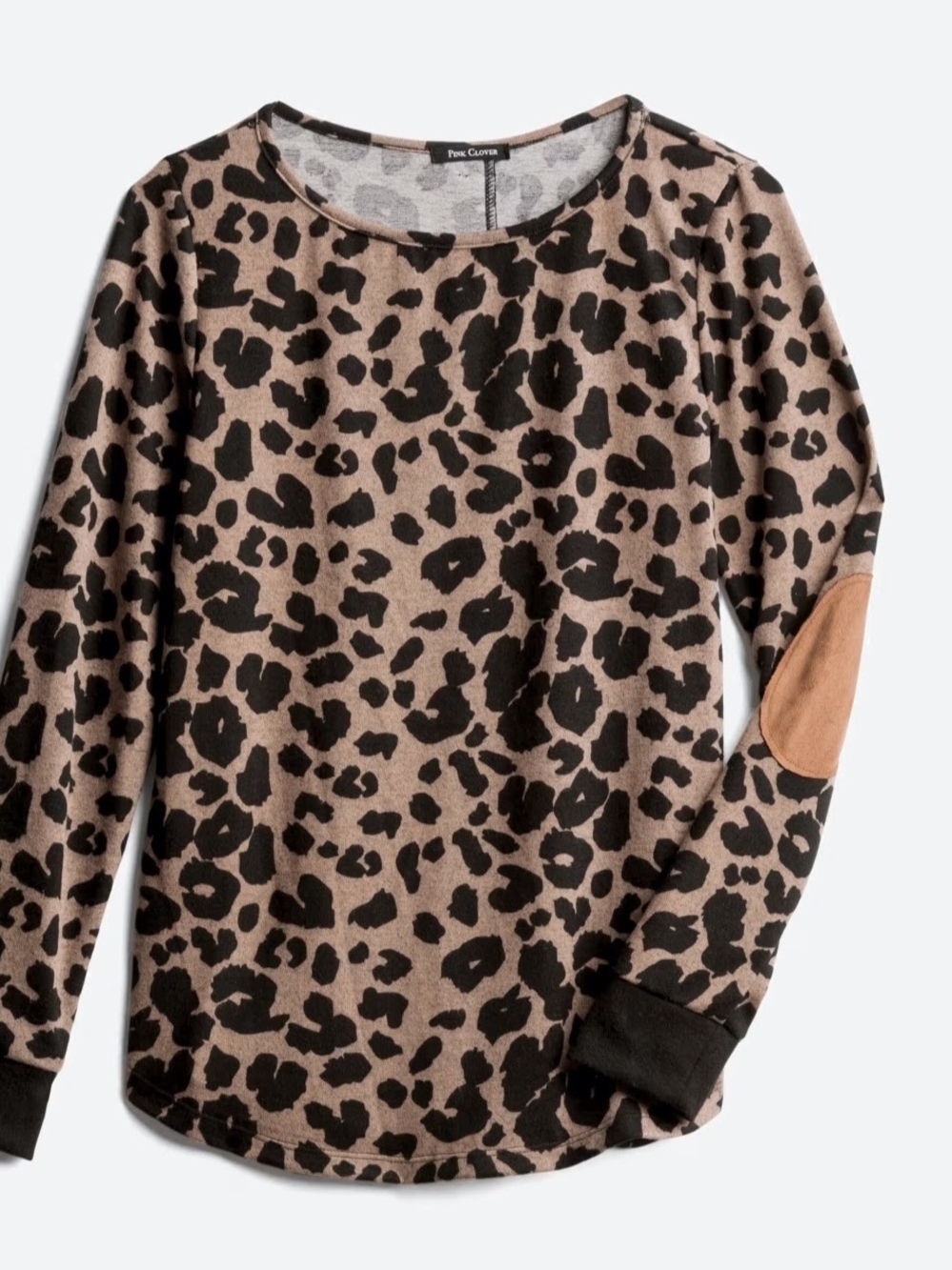 Leopard Print Long Sleeve Sweater with Tan Elbow Patch XXL